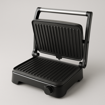 Elektrischer Kontaktgrill mit Antihaft-Grillplatten und Temperaturregler – Klappbar, Kompakt, Schwarz